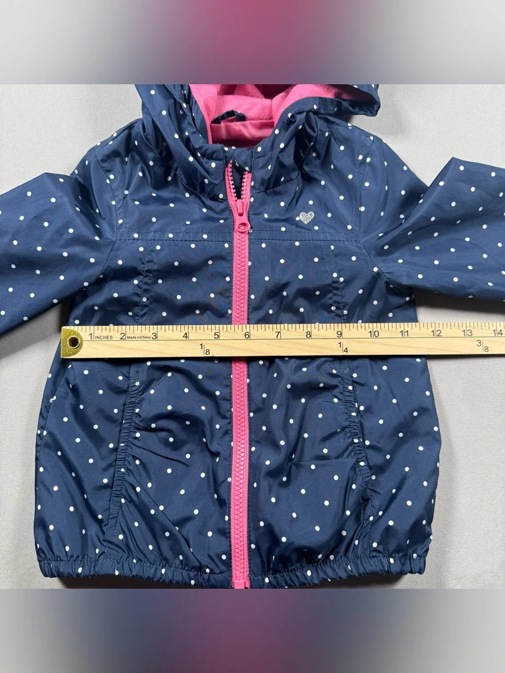 Carter's Toddler Girl 2T Navy Blue Pink Hooded Windbreaker Polka Dot Jacket